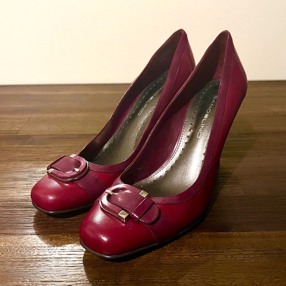 Bandolino Shoes - Bandolino Plum Red Purple Leather Buckle Strapless Heels - Women's Size 7M